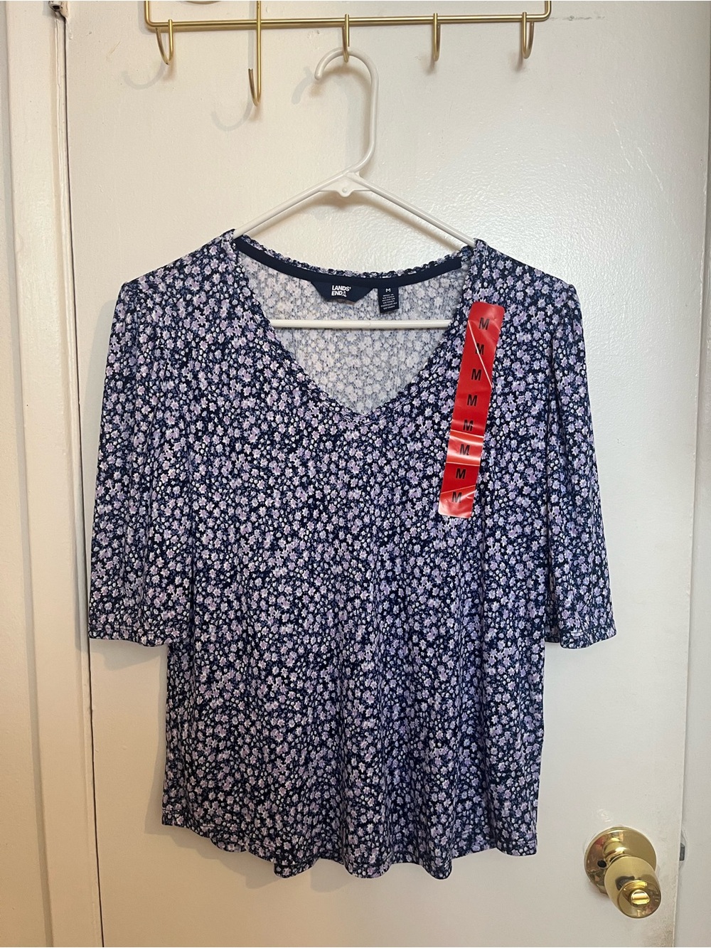 Navy Floral V-Neck Women's Top